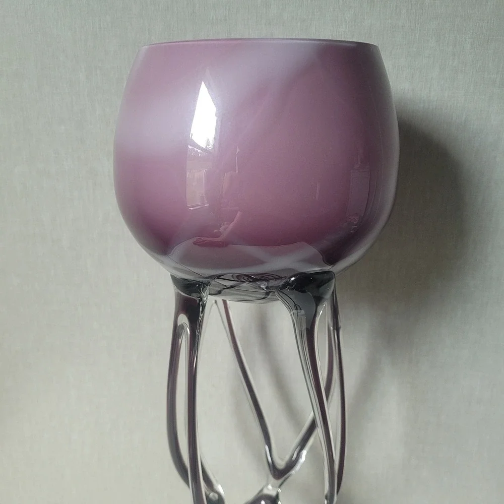 Unbranded Jellyfish Vase Art Glass Purple White Swirl Hand Blown Coastal Decor